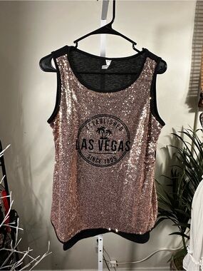 N194. Sequin Las Vegas Tank Top - Rose Gold